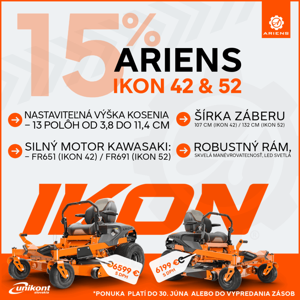 Uvadzacia Akcia na zero-turn kosačky Ariens IKON 42 A 52